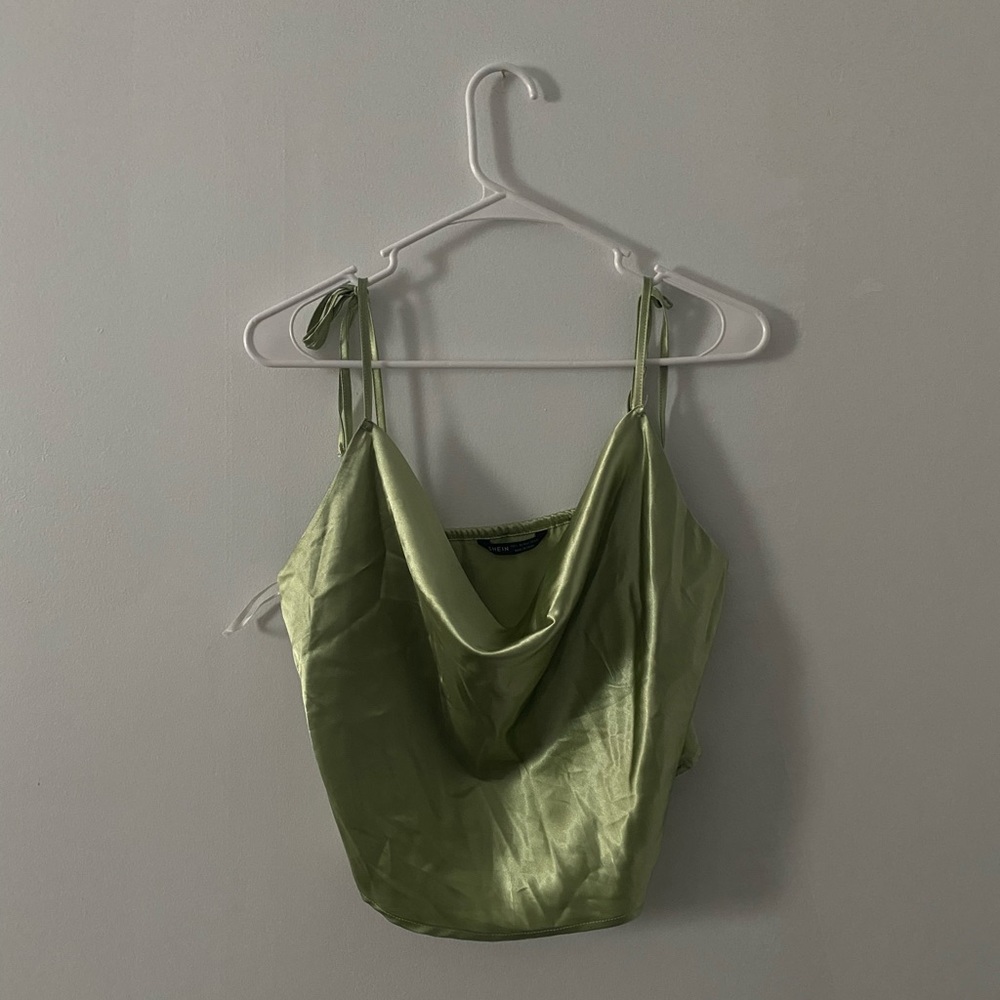 NEW Silk Green Scoop Neck Crop Top